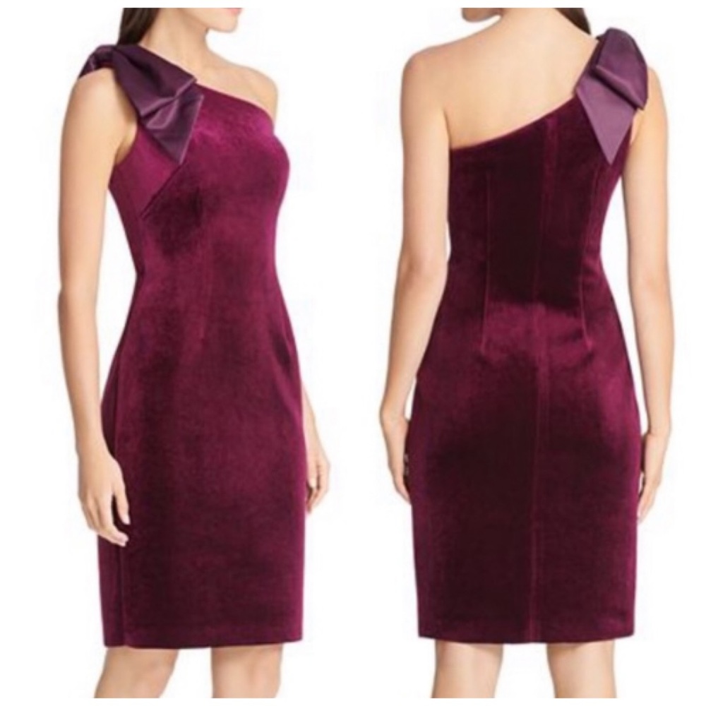 Eliza J One Shoulder Bow Velvet Dress Size 12